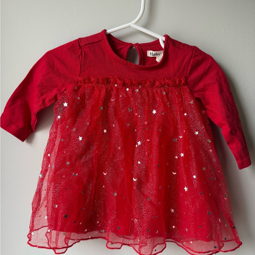 Hatley Baby NWOT Red Tulle Dress with Silver Stars size 6-9 months